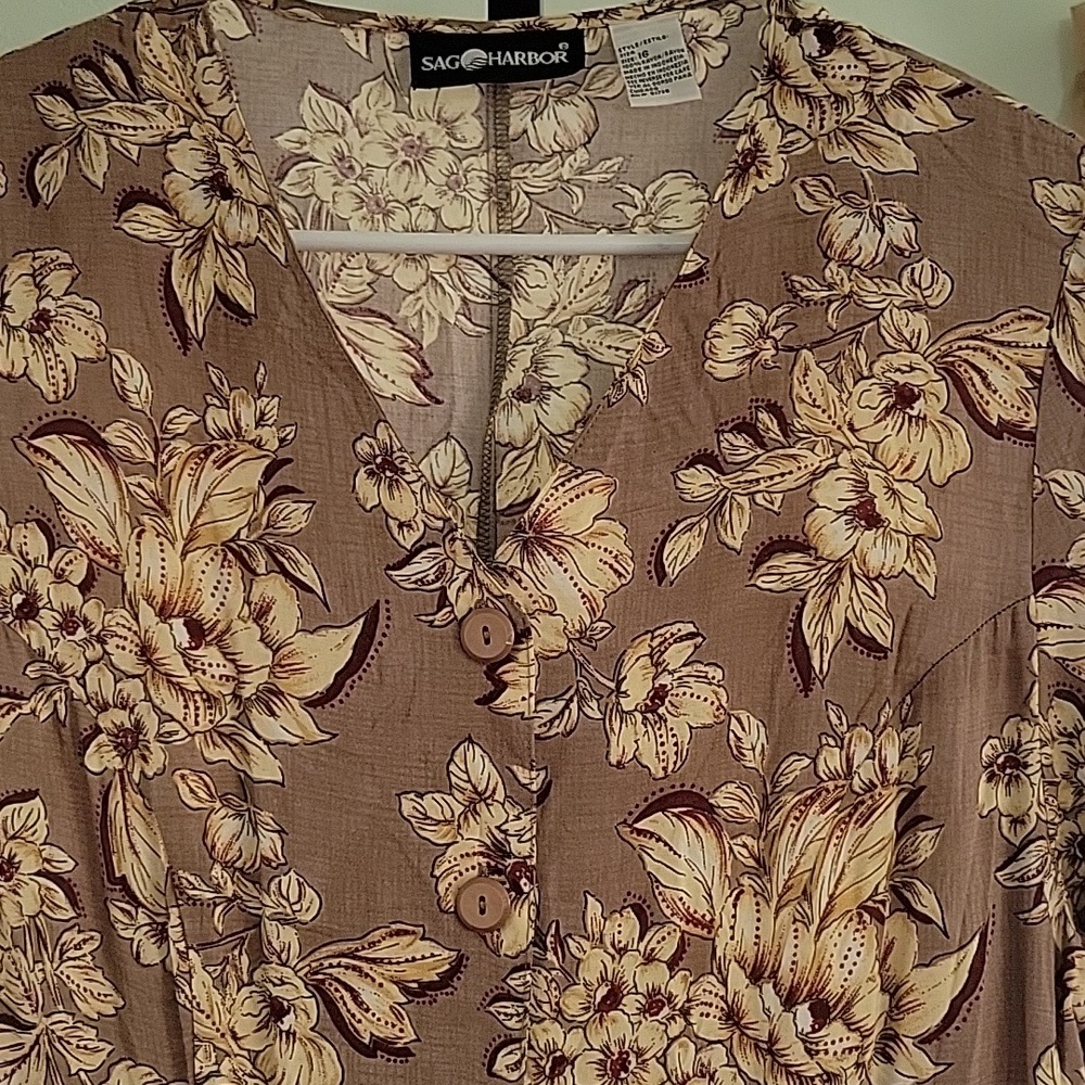 Vintage Sag Harbor Floral Midi Dress Y2K Button Front Rayon Size 16 NWT - Picture 7 of 14